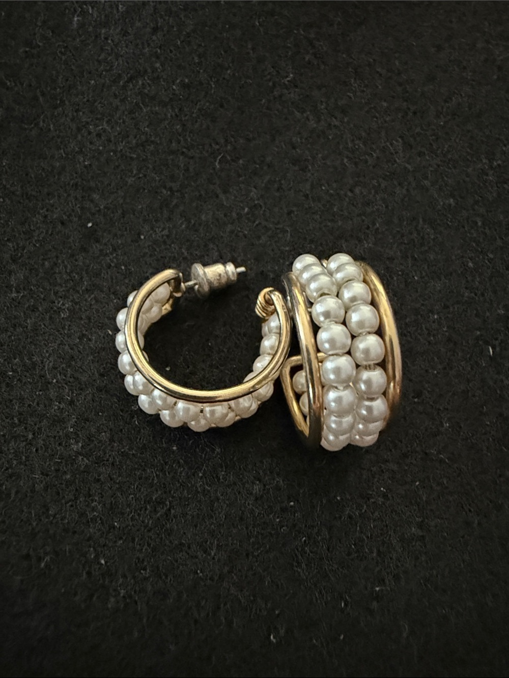 Classic Avon Gold-Tone Hoop Earrings with White Pearl Beading